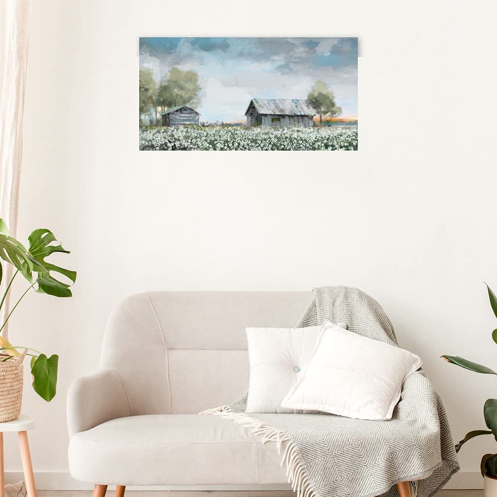 Blue Barn Fine Art Canvas Wall Decor - Hand Painted by Artist Studio Arts - Ready to Hang 40x21 Inches - Perfect for Living Room, Bedroom, Office & More - Farmhouse & Rustic Home Decor