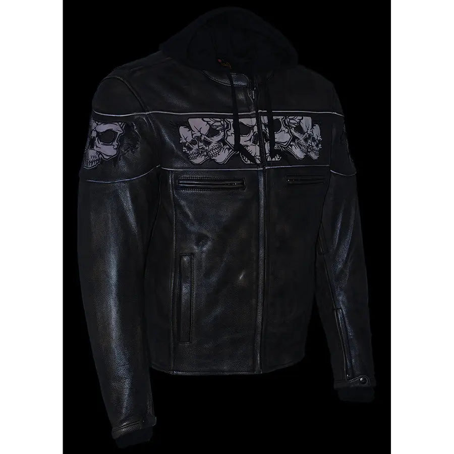 Milwaukee Leather Men's Distressed Brown Motorcycle Jacket with Reflective Skull Design - Stylish Biker Jacket for Scooter Riders & Urban Commuters