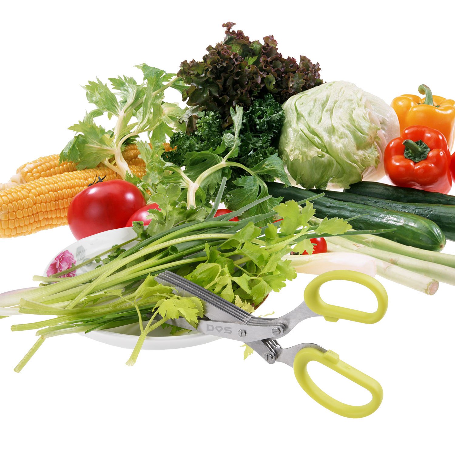 5-Blade Stainless Steel Herb Scissors with Cleaning Rake & Diamond Shield Cloth - Ultra Sharp Kitchen Shears for Fast Chopping, Slicing Fresh Herbs - Perfect for Cooking, Garnishing, Meal Prep & Gardening