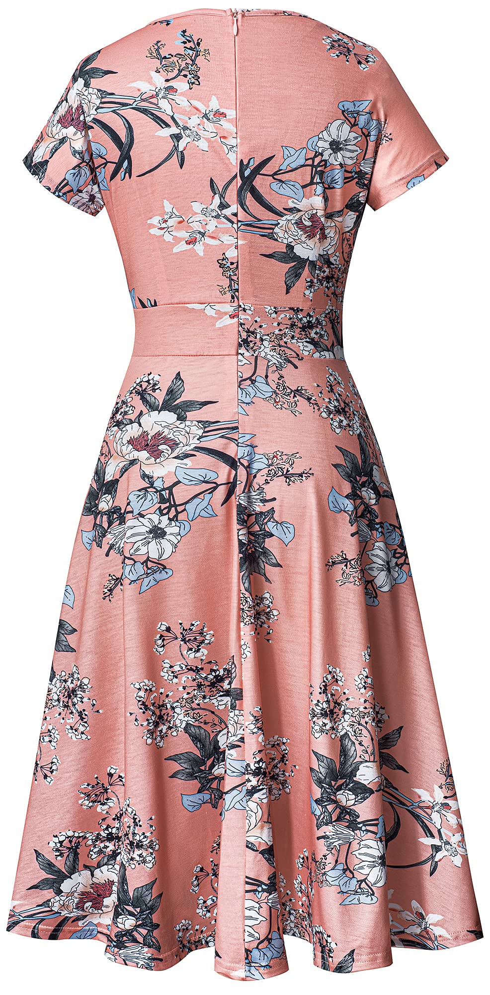 HOMEYEE Women's Floral Short Sleeve A-Line Midi Dress - Casual Summer Dress for Women, Size 8, Pink Floral Print - Perfect for Beach Vacations, Brunch Dates & Outdoor Parties