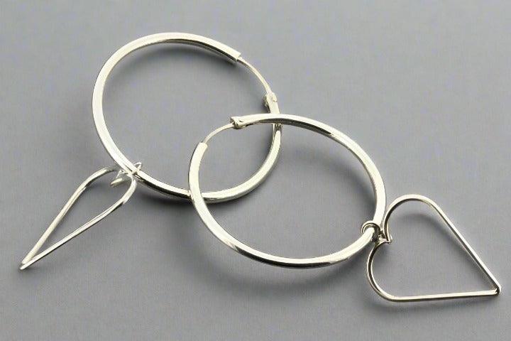 Sterling Silver Hoop and Heart Drop Earrings - Elegant Dangle Jewelry for Women, Perfect for Parties, Dates, and Everyday Wear