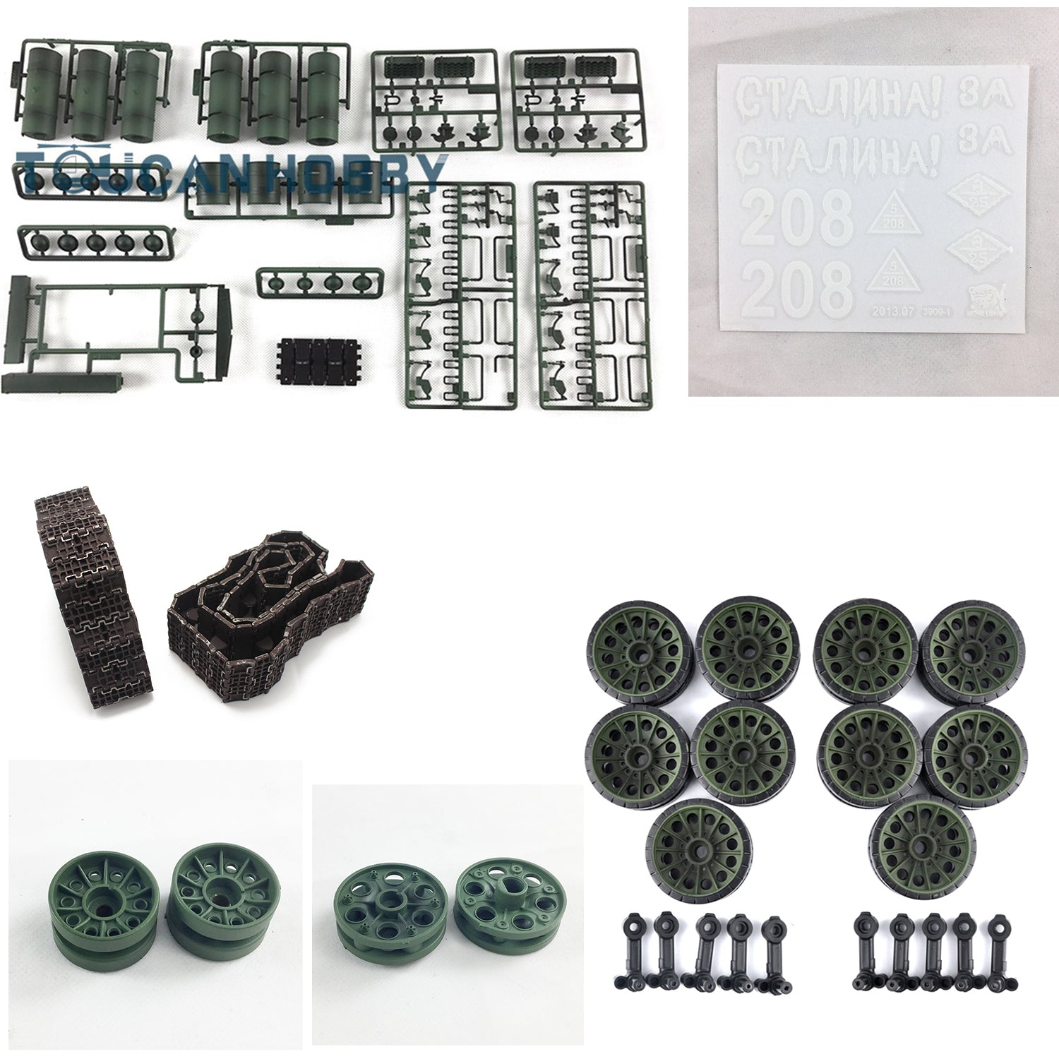 Henglong 1/16 Scale Soviet T34-85 RC Tank Plastic Parts Kit - 3909 Sticker, Idlers, Road Wheels, Sprocket Track & 360° Turret | DIY Repair & Upgrade Accessories for RC Tank Enthusiasts | Perfect for Model Building, Collecting & Battle Simulation