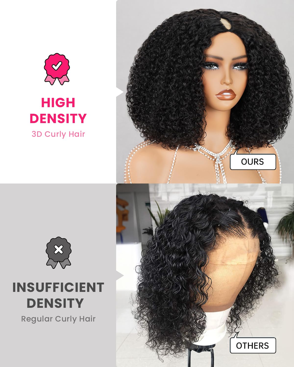 MEGALOOK V Part Human Hair Wig for Black Women - 14 Inch U Part Curly Bob Wig 180% Density Deep Wave No Glue No Sew In Half Wig | Perfect for Daily Wear, Parties & Special Occasions