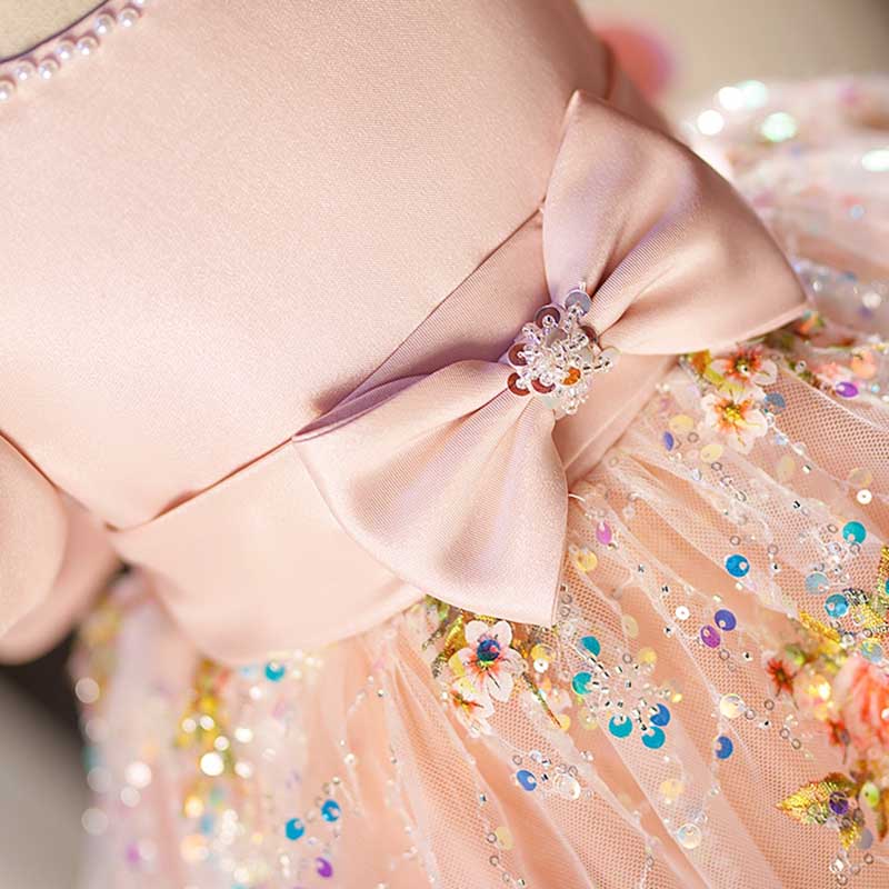 Toddler Girl Sequin Bowknot Ball Gown Dress for Birthday Party & First Communion - Elegant Mesh Princess Dress for Special Occasions