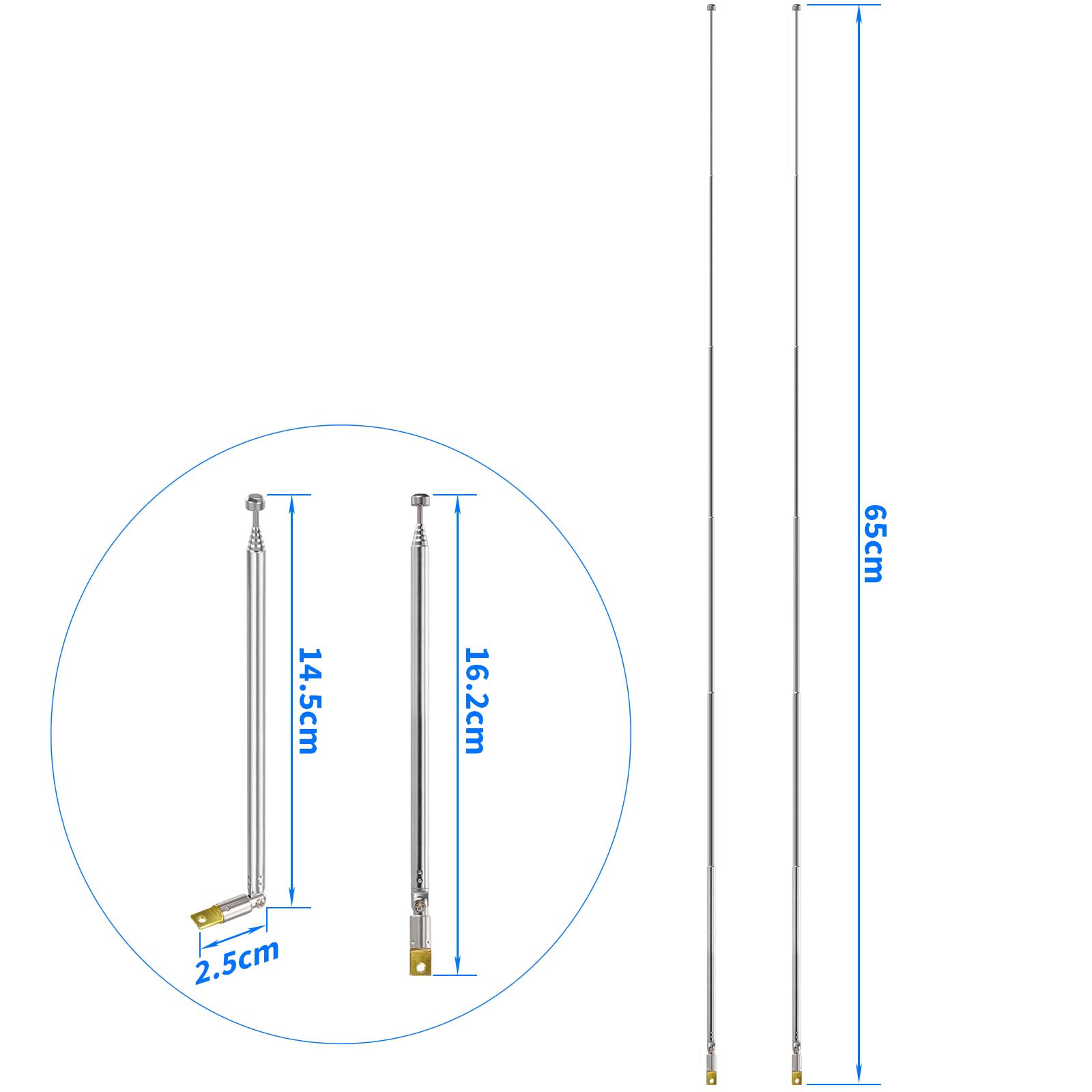 Bingfu 6-Section Telescopic FM/DAB/DVB-T Antenna - 2 Pack for Enhanced FM/VHF/UHF/Digital Radio & TV Reception - Perfect for Home, Car, and Portable Radio Use