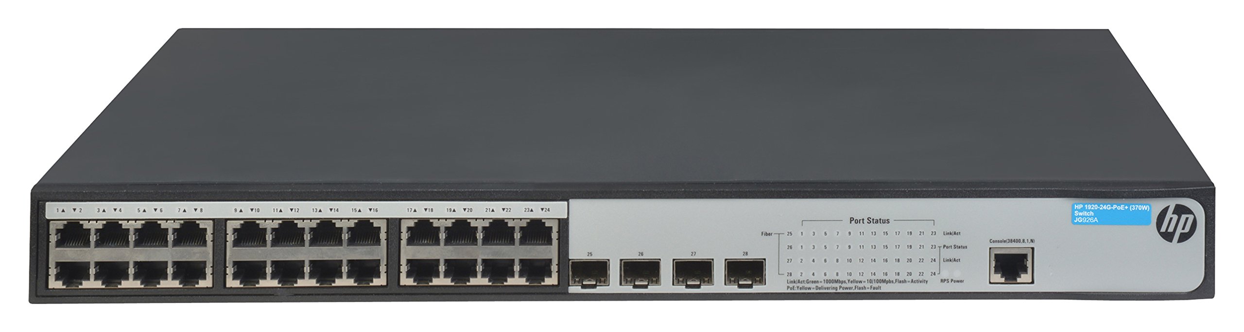 HP JG926A 1920-24G-PoE+ (370W) 24-Port Gigabit Ethernet Switch with Power over Ethernet - Ideal for Office Networks, Smart Home Devices, and IP Camera Systems