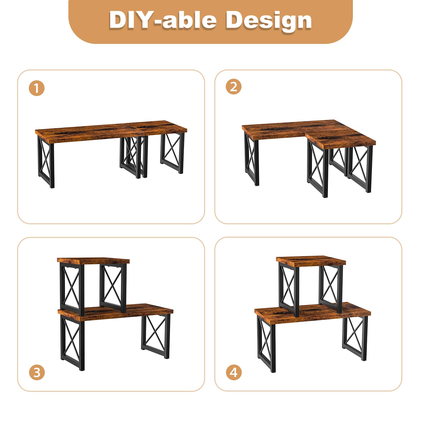 2-Tier Wooden Desk Shelf Organizer - Adjustable & Stackable Desktop Bookshelf for Office & Home - Rustic Freestanding Storage Rack - Perfect for Organizing Books, Decor & Office Supplies on Your Desk
