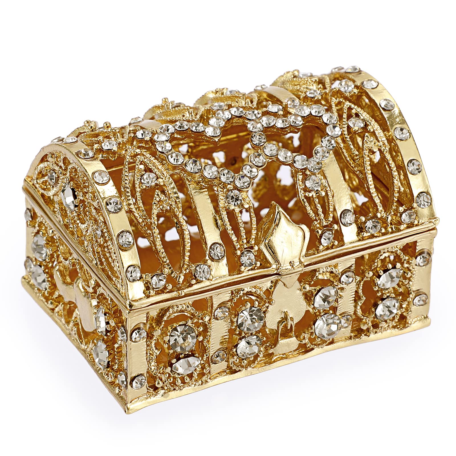 ELLDOO Floral Engraved Jewelry Box - Crystal Treasure Chest Keepsake Organizer for Rings, Earrings & Small Trinkets | Wedding, Birthday Gift for Women & Girls | Perfect for Bridal Shower, Anniversary & Special Occasion Storage (Gold)