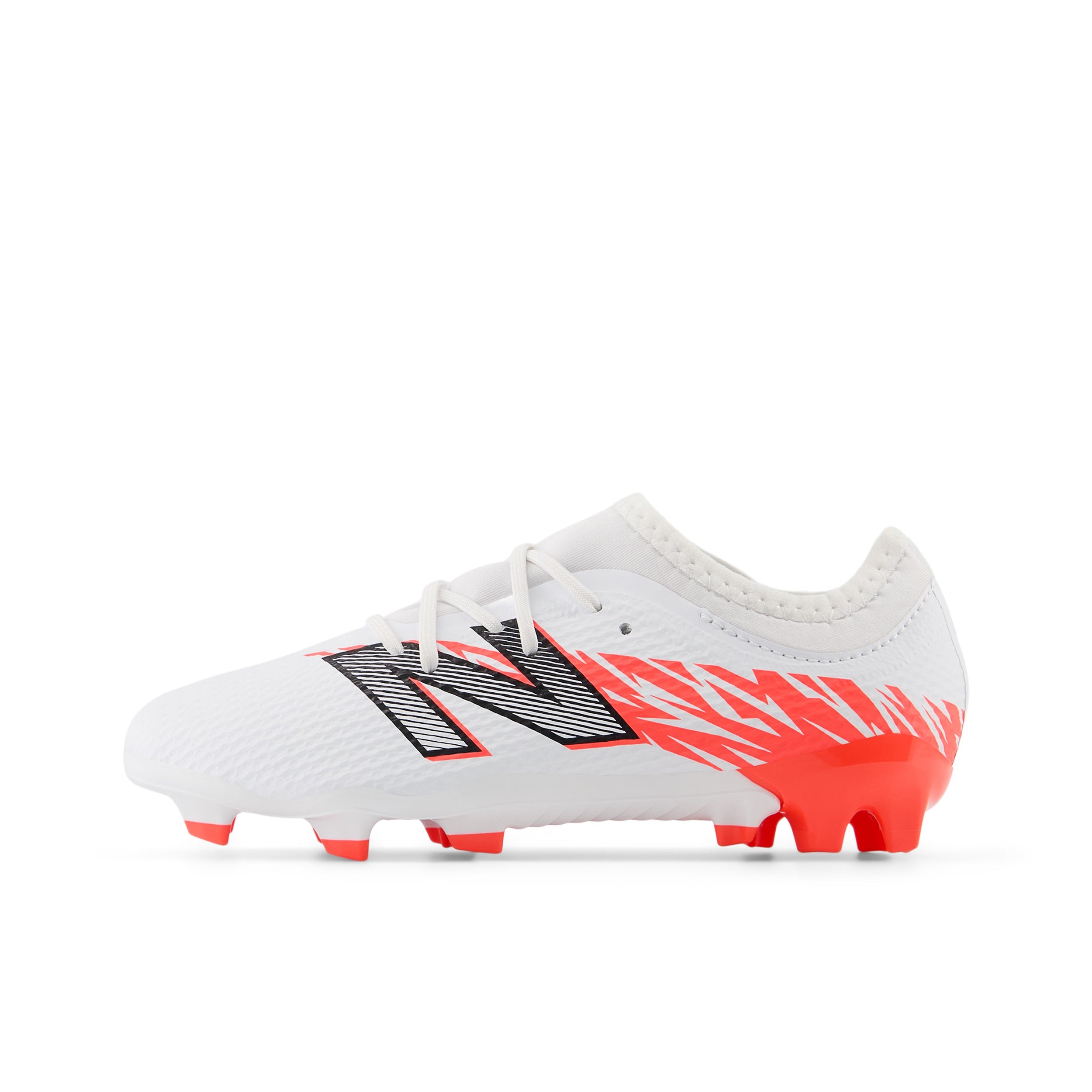 New Balance Furon Team Junior V8 FG Soccer Cleats for Kids - White/Energy Red/Black - Lightweight Football Boots for Youth Players - Perfect for Turf Matches and Training Sessions