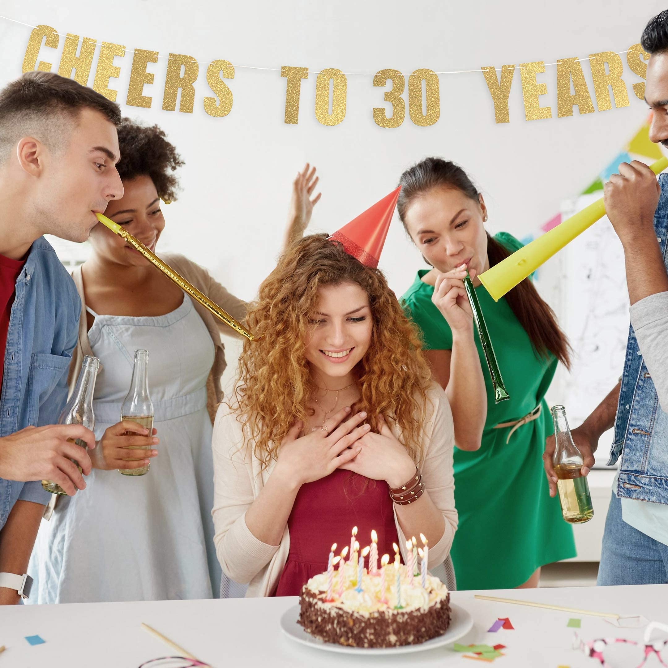 Dirty 30 Gold Pre-Strung Birthday Banner - Cheers to 30 Years Party Decor for Men | 30th Birthday & Anniversary Decorations | Perfect for Adult Milestone Celebrations, Home Parties & Photo Backdrops - By Prazoli