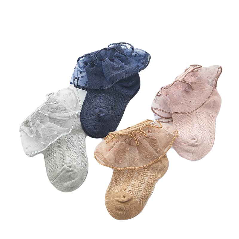 Cute Girls Ruffle Lace Cotton Ankle Socks for Toddlers & Kids - Soft Dress Socks for School, Party & Special Occasions