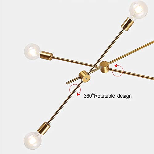 Hobaca® Modern Golden Sputnik Chandelier - Mid Century Ceiling Pendant Light Fixture for Dining Room, Kitchen, Foyer - Rustic Industrial Lighting for Home, Restaurant & Office Decor