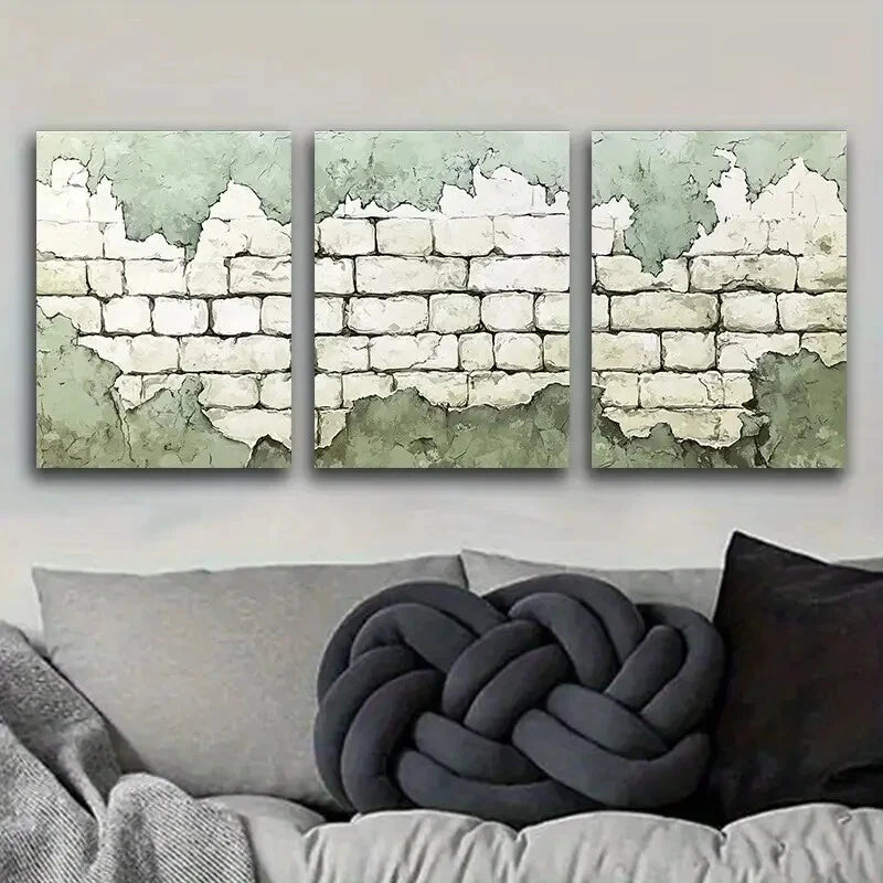3-Piece Green and White Wall Metal Print Set - Ready to Hang Modern Art for Living Room, Bedroom & Office Decor