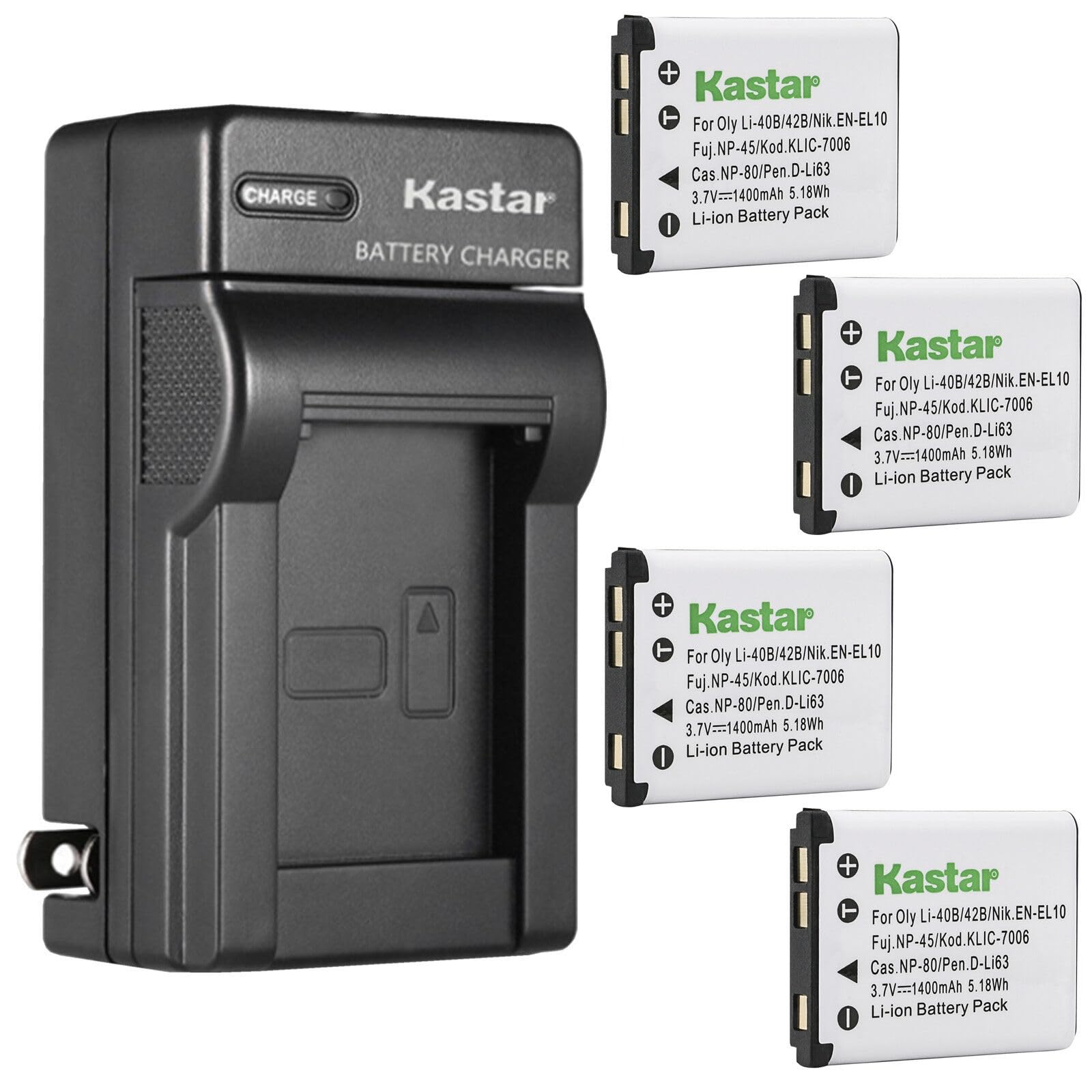 Kastar 4-Pack Li-42B Replacement Battery & AC Wall Charger for Olympus Li-40B/Li-42B/Pandigital Scanners - Perfect for Travel Photography & Document Scanning