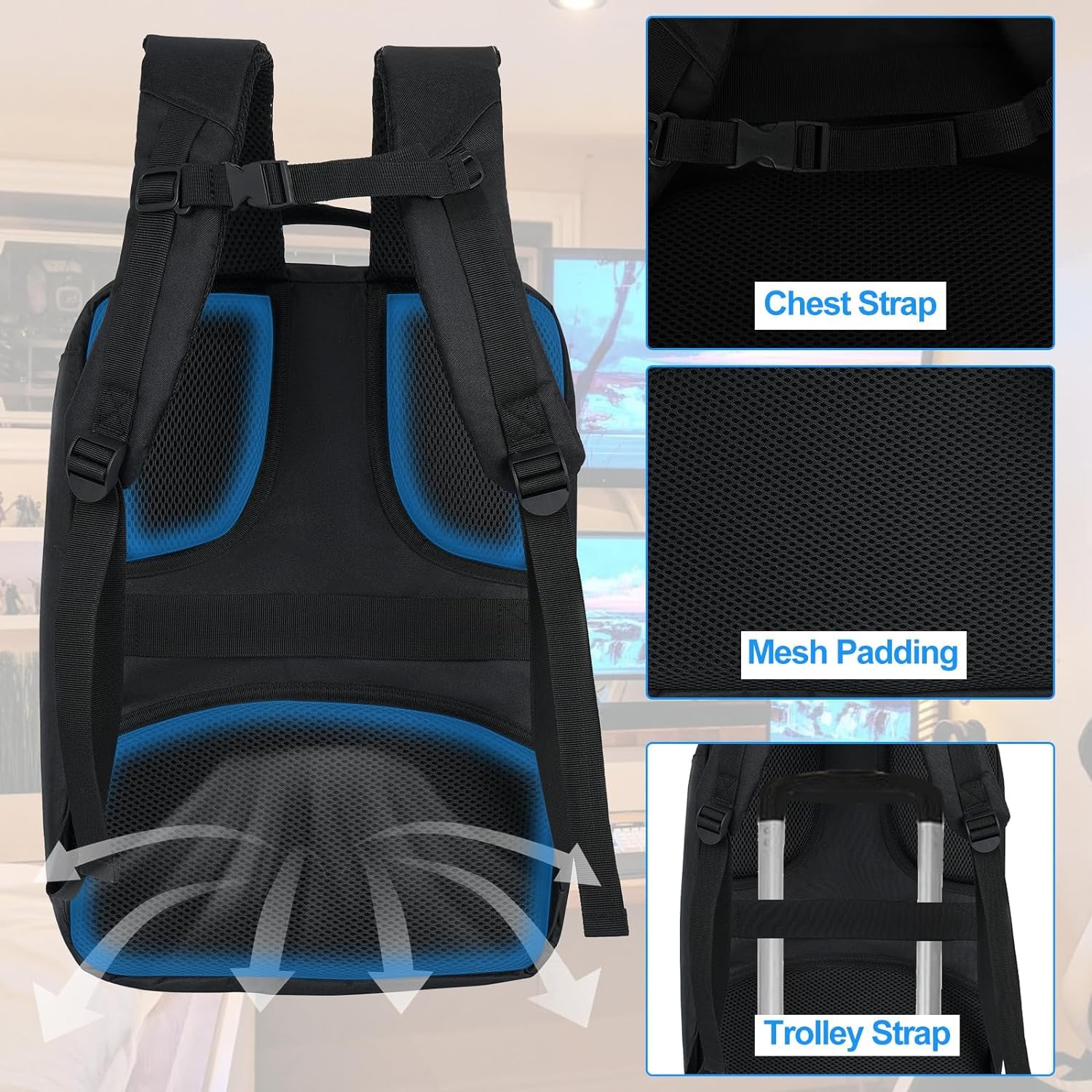 IVODEELA PS5 Travel Backpack - Slim Console Carrying Case with Storage for PS5 Controllers, Game Discs, Charger Accessories, Monitor, Laptop & Headphones - Perfect for Gaming Travel & Commuting (Black)