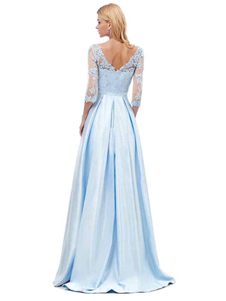 Elegant A-Line V-Neck Bridesmaid Dress with 3/4 Sleeve - Grey Evening Party Gown for Weddings, Prom & Formal Events
