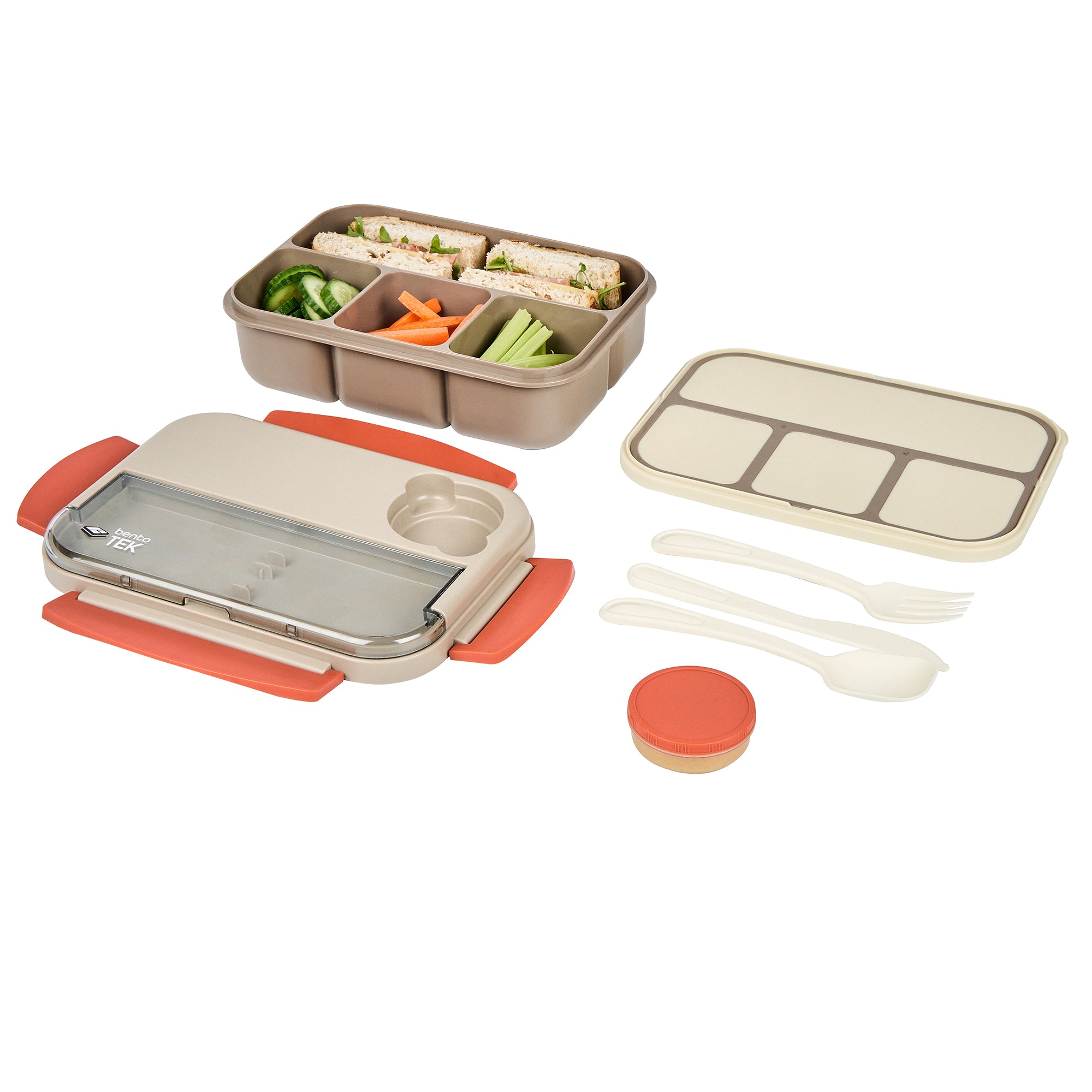 Bento Tek 44 oz BPA-Free Microwave Safe Lunch Box with Utensils - Brown & Orange (9