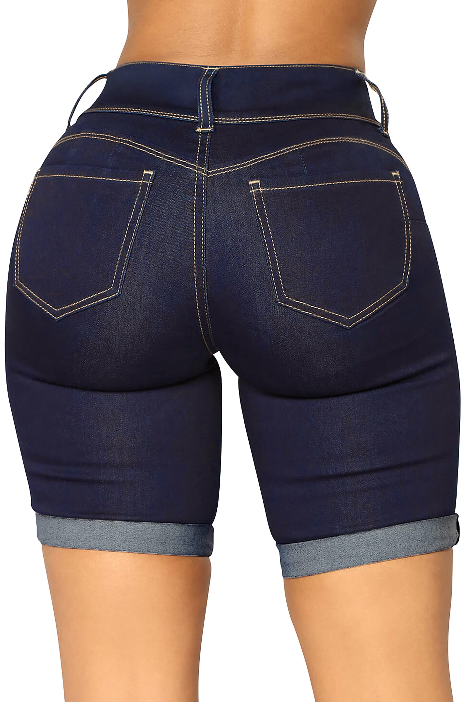 Roswear Women's Mid Rise Skinny Butt Lifting Stretchy Bermuda Jeans Shorts - Comfortable Denim Shorts for Summer, Casual Wear & Outdoor Activities