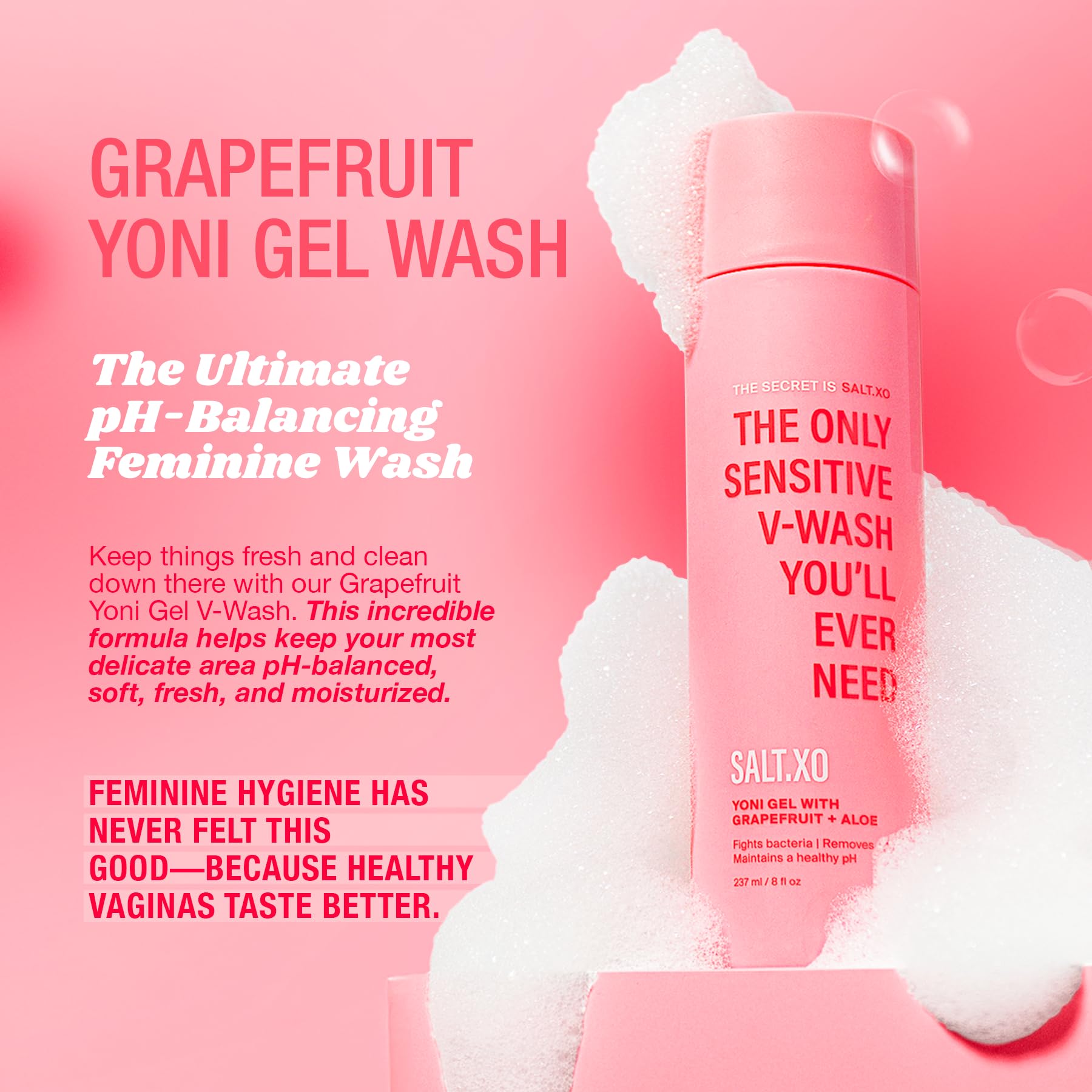 Grapefruit Sensitive Yoni Wash - pH Balanced Intimate Care Gel for Women | Cruelty-Free Feminine Hygiene Product (8 Fl Oz) | Gentle Cleansing for Daily Use & Post-Workout Freshness