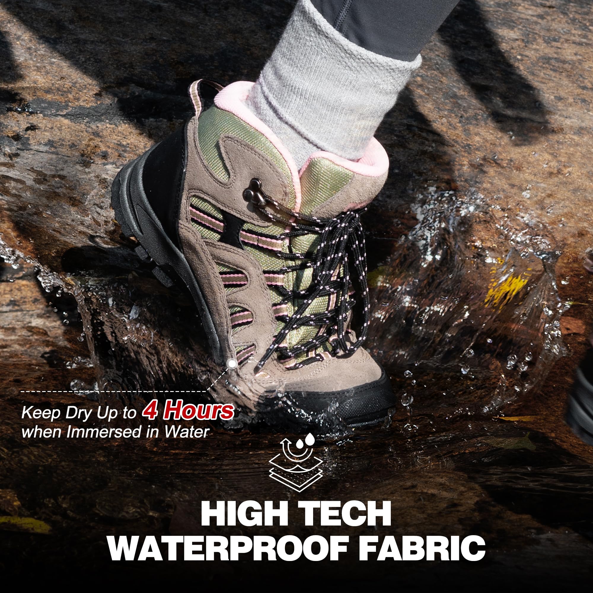 Waterproof Lightweight Hiking Boots for Women - Ankle Support, Breathable & Non-Slip Outdoor Backpacking Shoes - Perfect for Hiking, Camping and Trail Adventures
