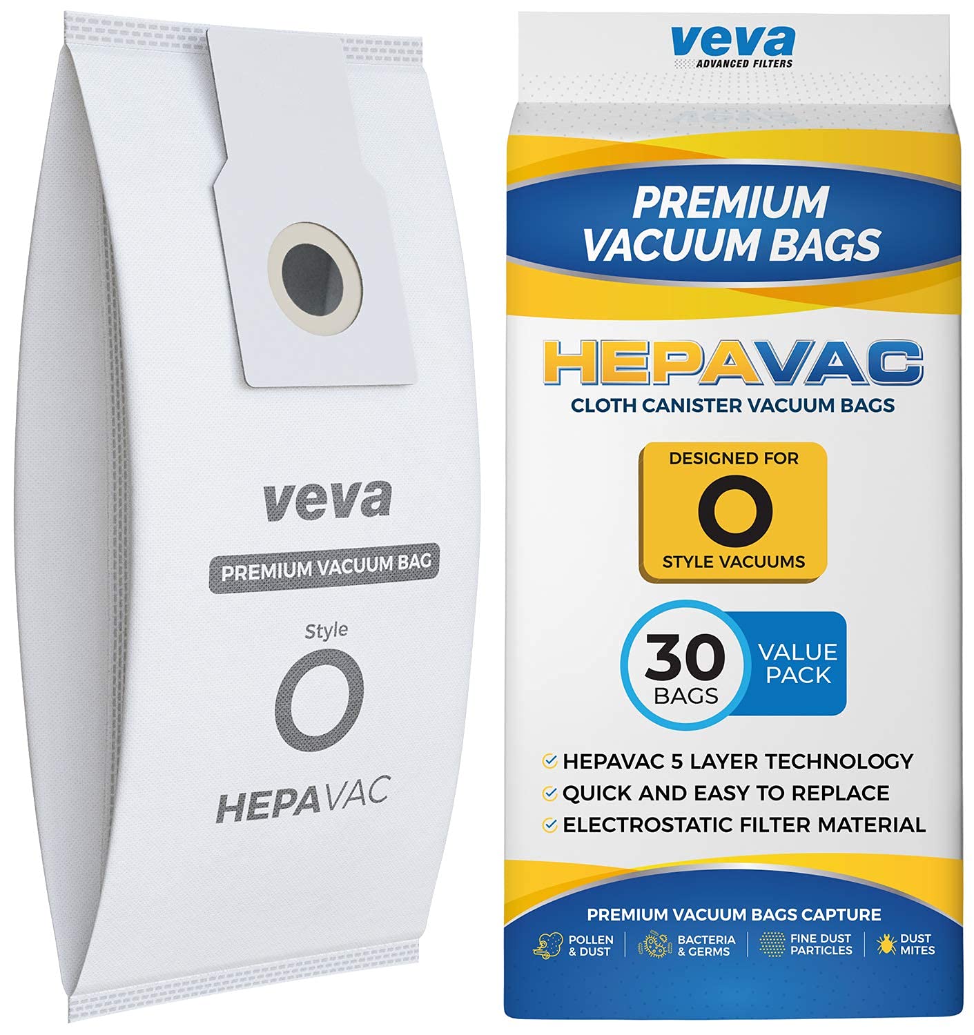 VEVA 30 Pack Premium HEPA Vacuum Bags - Compatible with Kenmore & Sears Upright Vacuum Cleaners (Type O, Part #53293, 53294) - High Efficiency Dust Collection for Allergy Relief & Home Cleaning