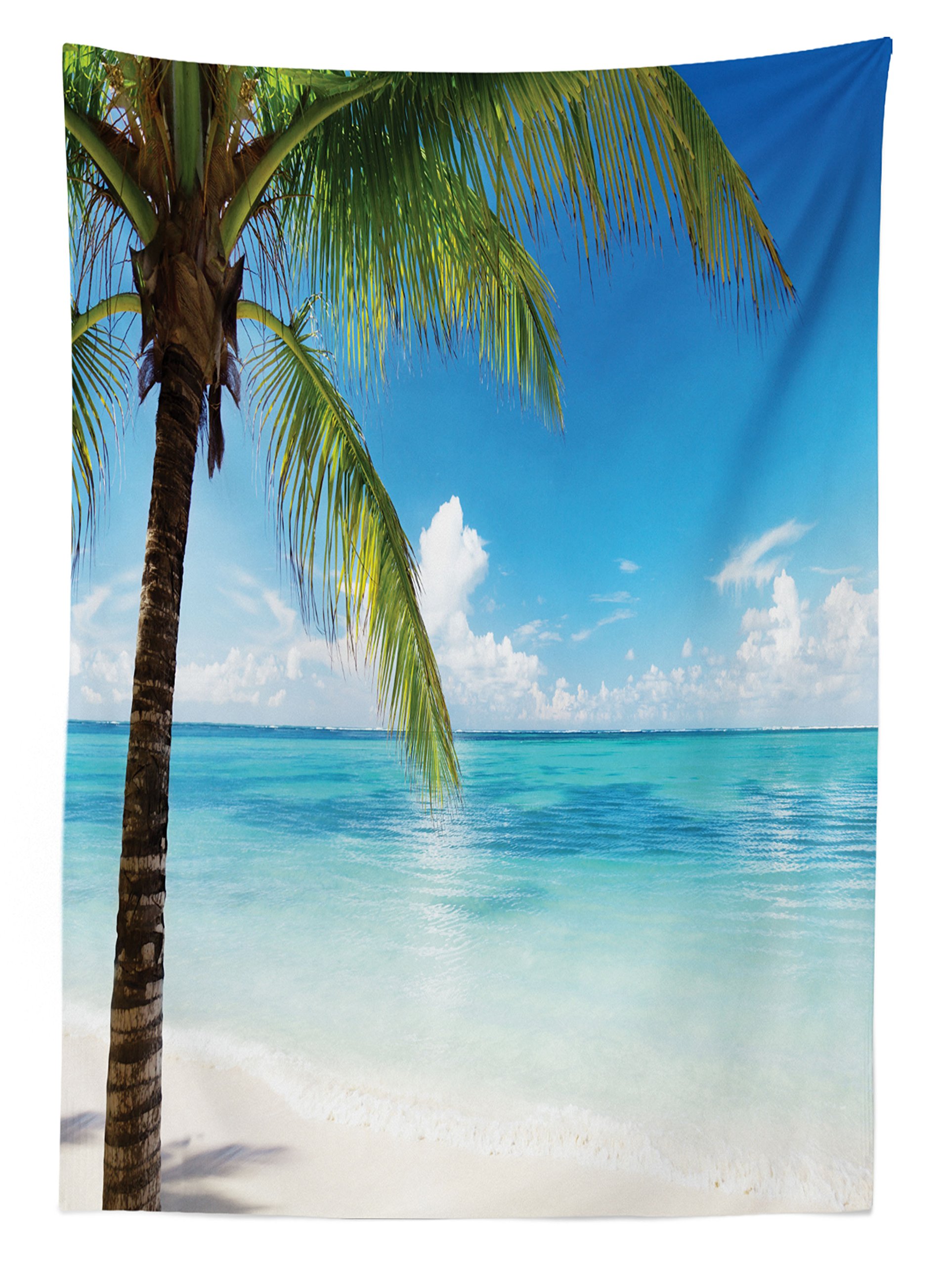 Ambesonne Waterproof Outdoor Tablecloth - Tropical Beach Palm Tree Design, 58