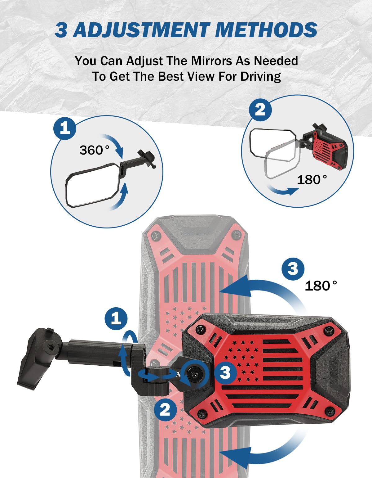 JOYTUTUS Red Side Mirrors for Jeep Wrangler JL & Gladiator JT (2018-2023) - Wide View Ball Adapter, Anti-Vibration Design, Patented - Not Compatible with 2024 Wrangler JL | Off-Road Driving, Trail Riding, Jeep Upgrades
