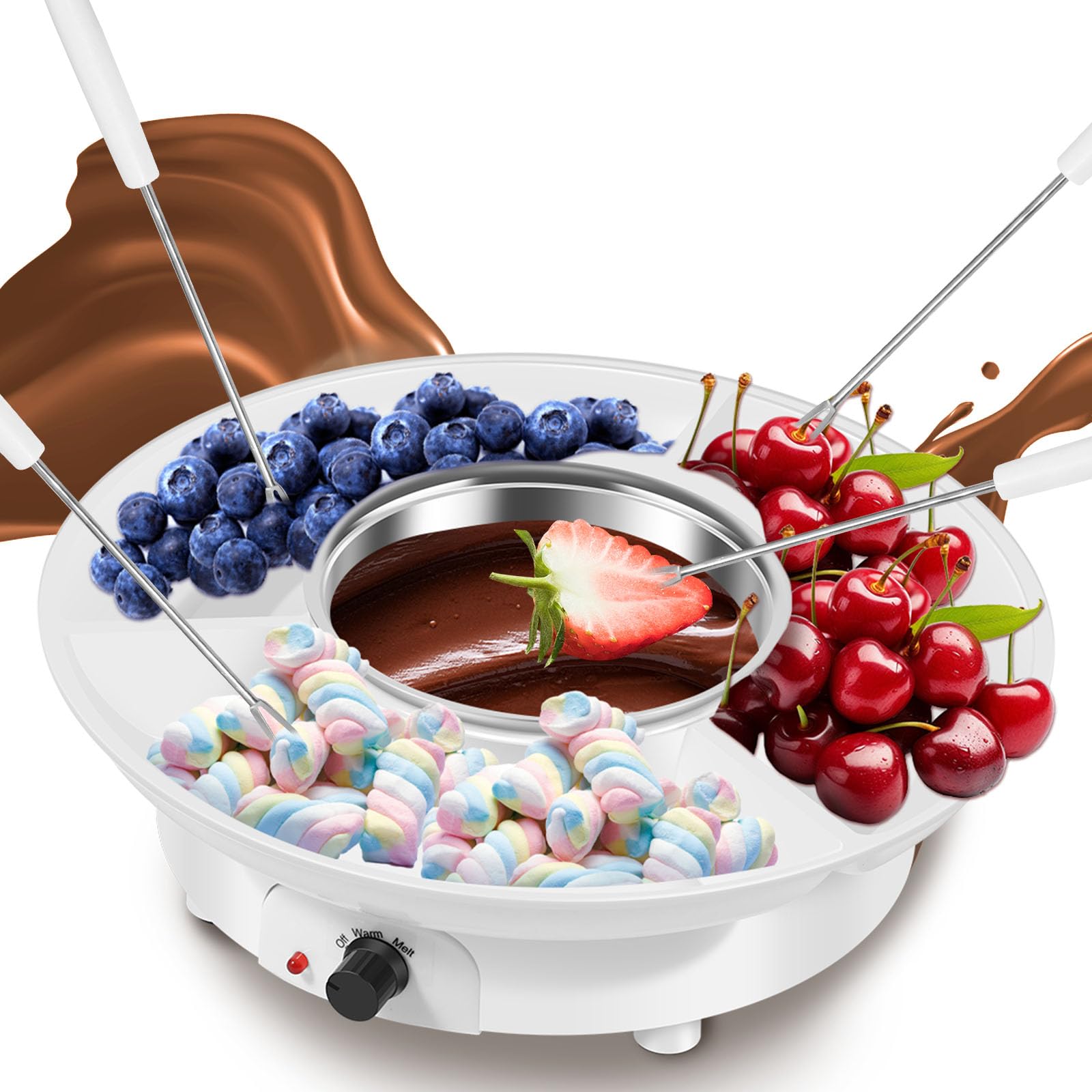 Electric S'mores Maker Kit - Indoor Tabletop Smores & Chocolate Fondue Set with Removable Melting Pot, Fruit Plate & Forks, 2 Temp Settings for Caramel, Cheese & Marshmallows - Perfect for Parties, Camping & Family Gatherings
