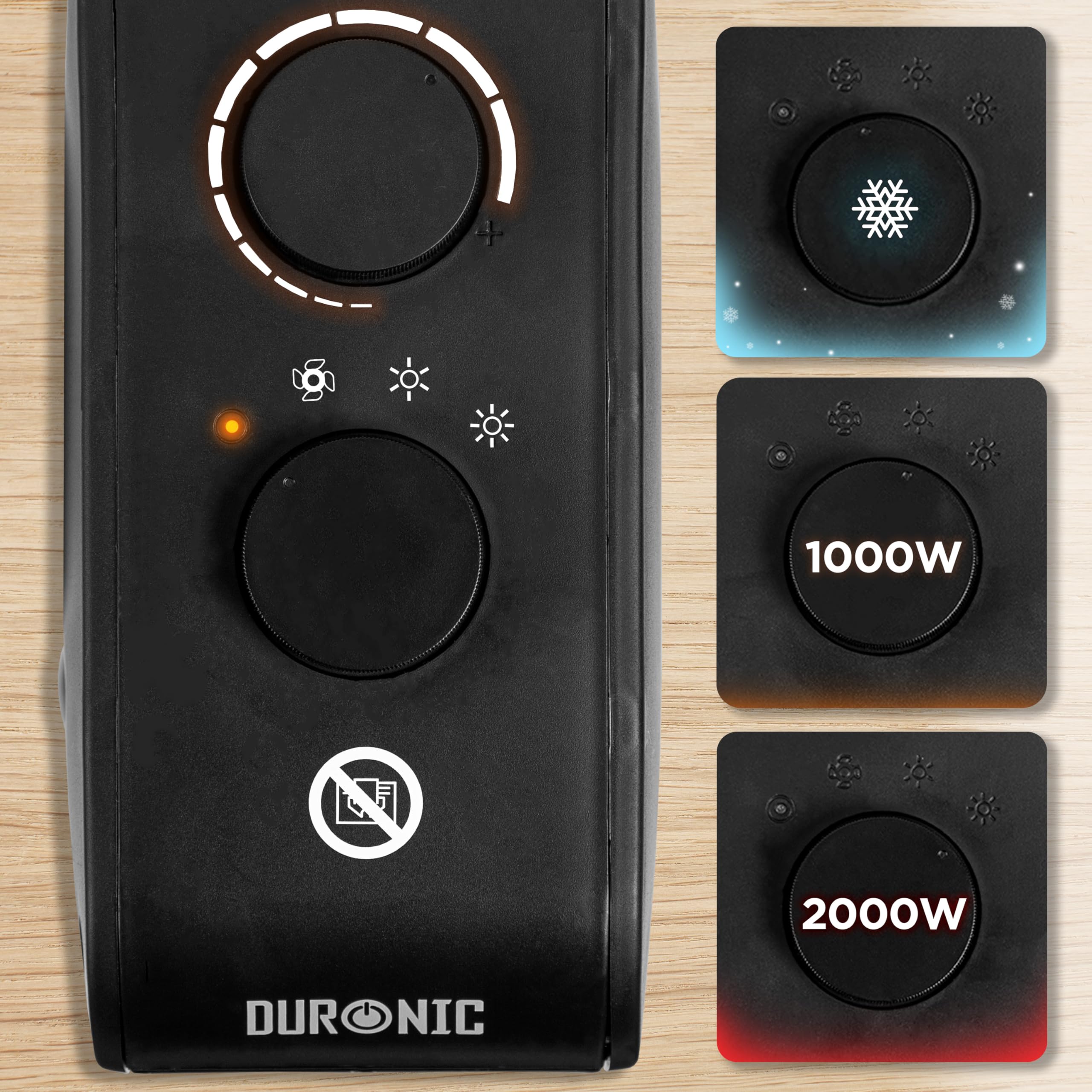 Duronic HV21 BK Electric Fan Heater - Adjustable Portable Space Heater for Home, Bedroom, Office & Garage | Dual Function Heating & Cooling | Lightweight Flatbed & Upright Design | Perfect for Winter Warmth & Summer Cooling
