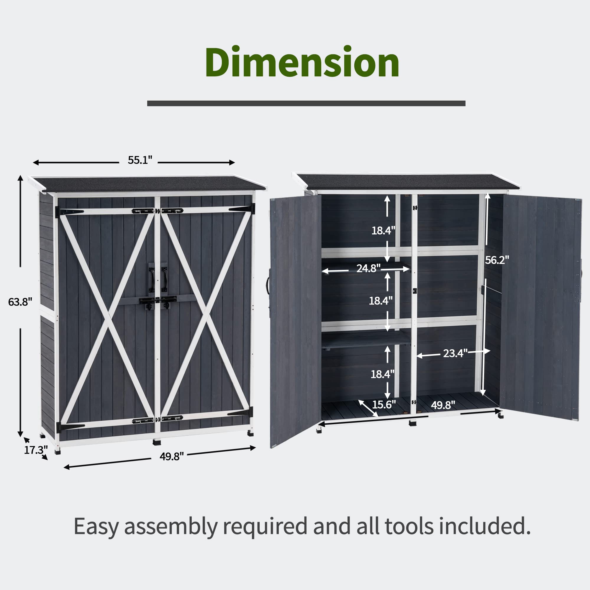 MCombo Wood Outdoor Storage Cabinet with Shelves & Lockable Doors for Garden, Patio, Lawn