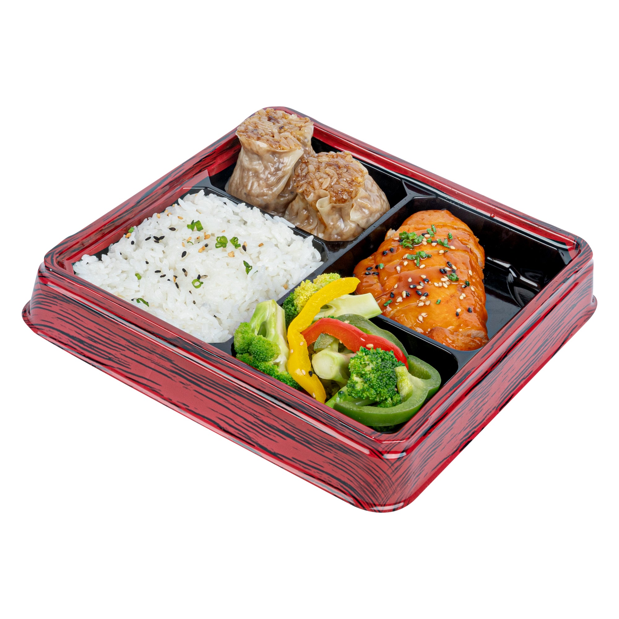 Bento Tek 18 oz Square Red and Black Plastic Bento Box with 4 Compartments | 8.5
