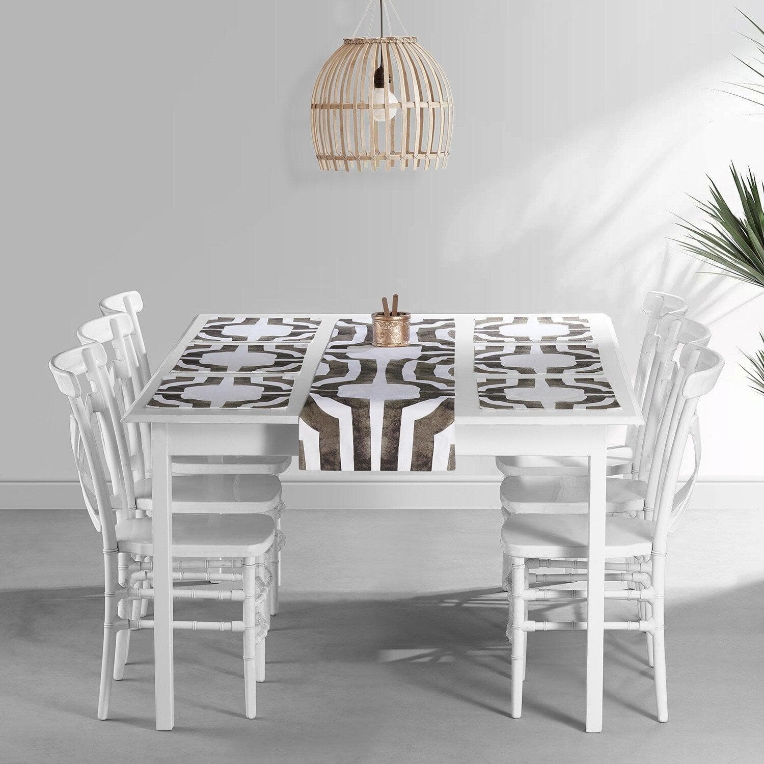 Mecca Brown Geometric Printed Cotton Table Runner & Placemats Set - Elegant Dining Table Decor for Thanksgiving, Christmas, and Dinner Parties