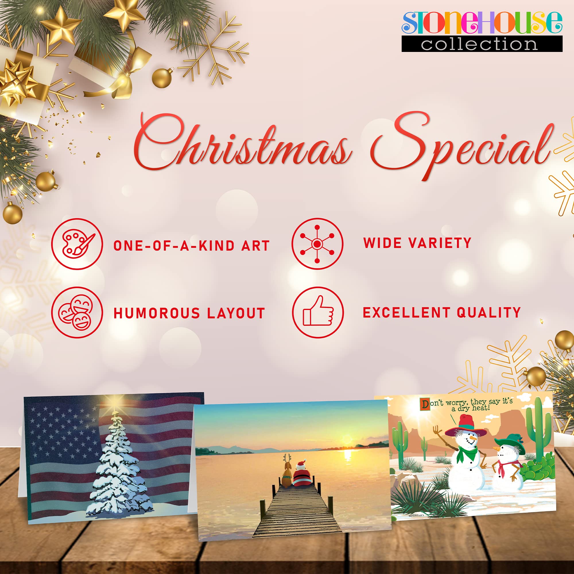 Stonehouse Collection - 18-Pack Funny Christmas Cards Boxed Set with Envelopes | Holiday Greeting Cards Featuring Santa | Bulk Christmas Card Collection for Office, Family & Friends Gift Exchange