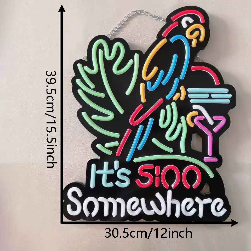 LDGJ 17×13 Inch 'It's 5 O'Clock Somewhere' Custom Neon Sign - Palm Tree Design for Home Bar, Pub & Recreation Room | LED Wall Decor for Bedroom, Cruise & Nautical Party | Perfect for Birthday Gifts & Tropical Themed Events