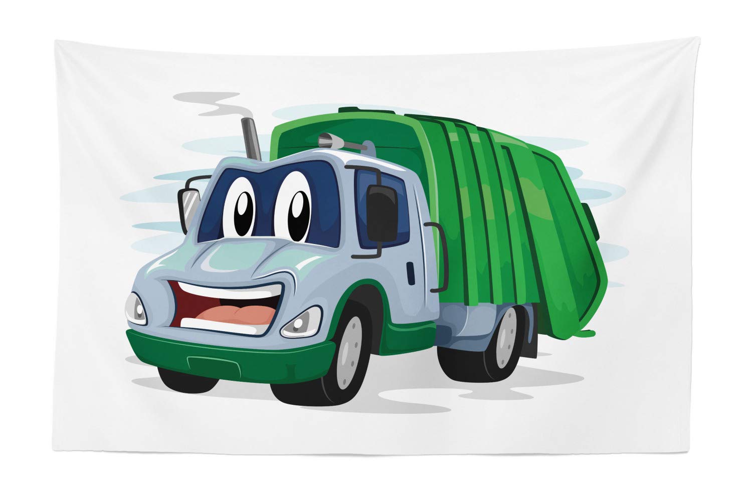 Ambesonne Funny Garbage Truck Tapestry - Whimsical Cartoon Trash Vehicle Wall Art with Smiling Mascot, Vibrant Multicolor Fabric Decor for Bedroom, Living Room, Dorm (45