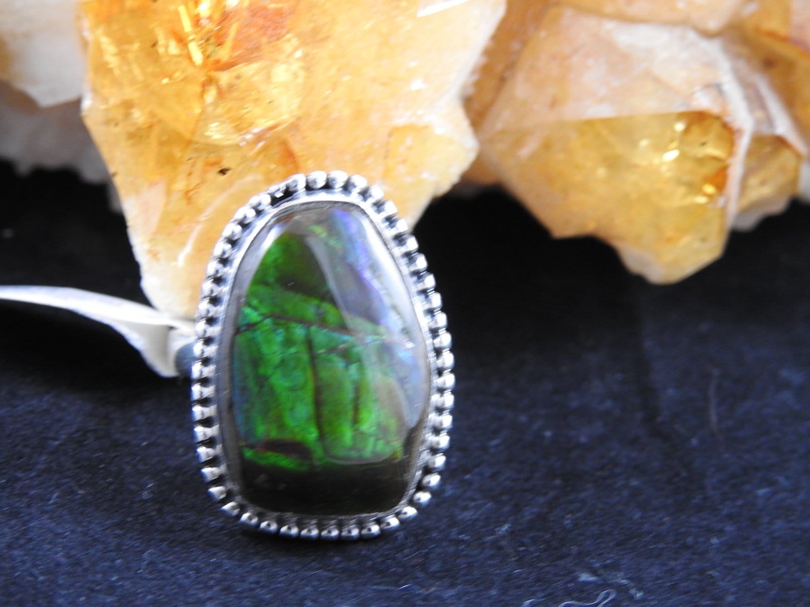 Natural Ammolite Gemstone Ring Size 8 - Unique Iridescent Jewelry for Women, Birthstone Gift & Special Occasions | Perfect for Weddings, Anniversaries & Evening Events