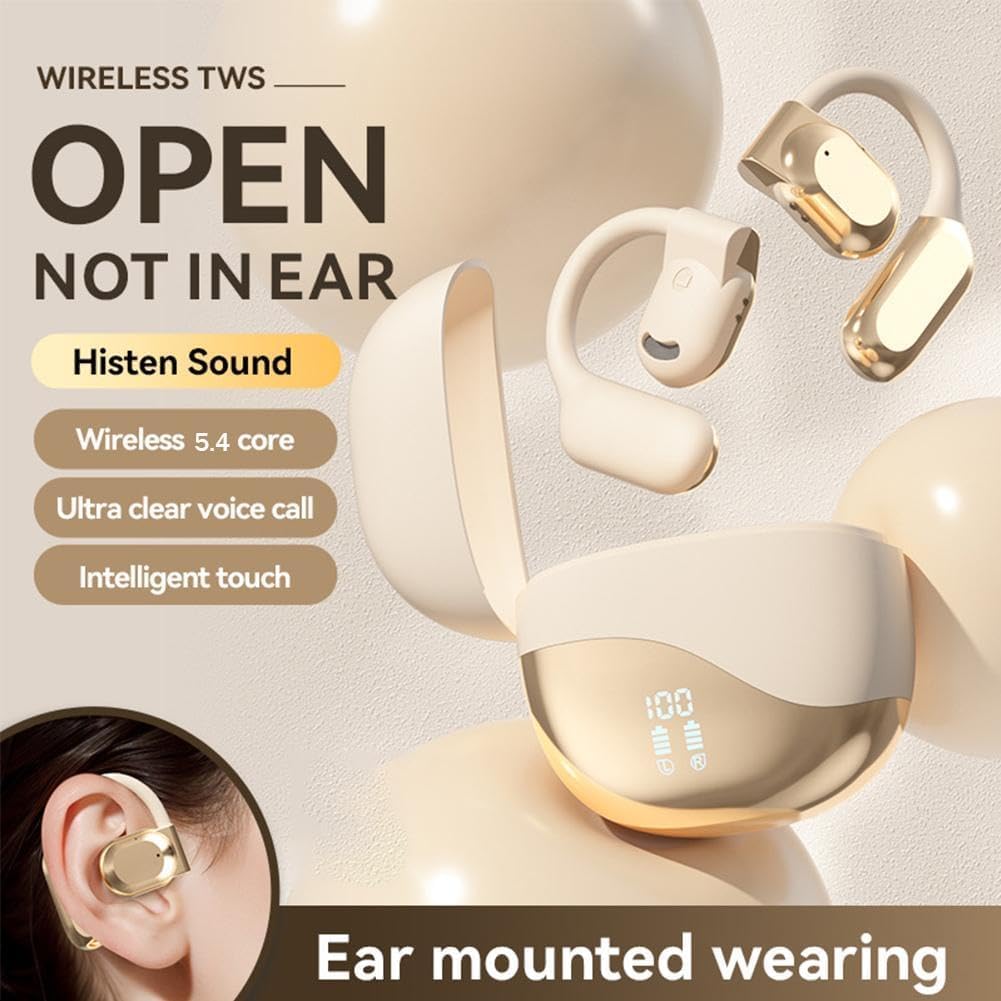 **Real-Time AI Translator Earbuds - Open Ear Wireless Bluetooth Earbuds with 144 Language Translation for iOS & Android (Gold) - Perfect for Travel, Business Meetings & Language Learning**