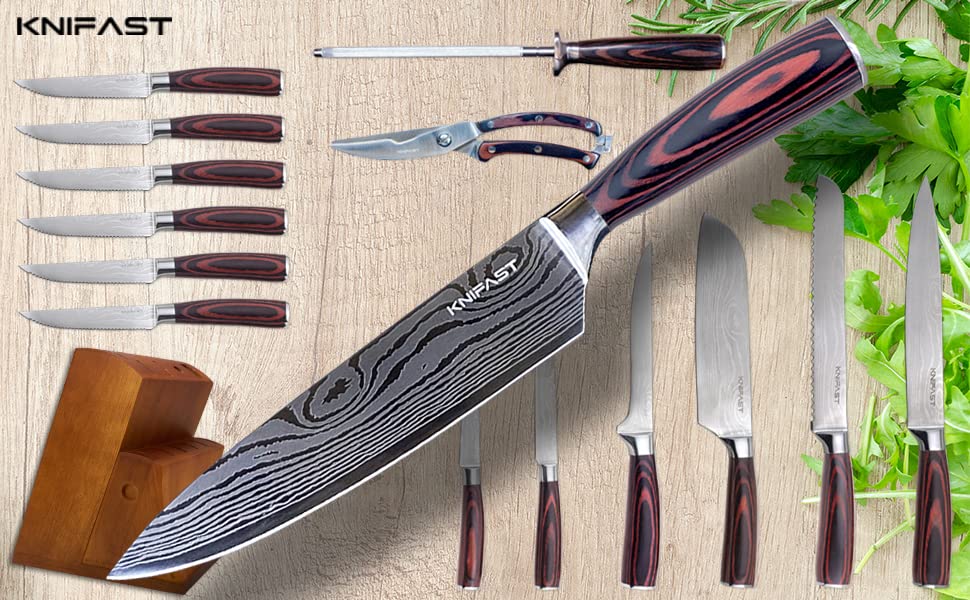 16-Piece German High Carbon Stainless Steel Professional Chef Knife Set with Wooden Block - Ultra Sharp Forged Kitchen Knives for Slicing, Dicing & Food Prep - Perfect for Home Chefs & Culinary Enthusiasts