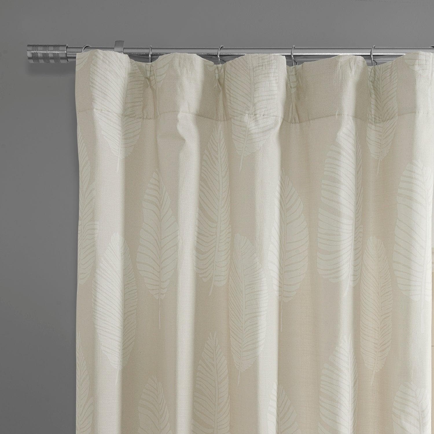 White Floral Printed Cotton Curtains - Textured Leaflet Design for Living Room & Bedroom Window Decor