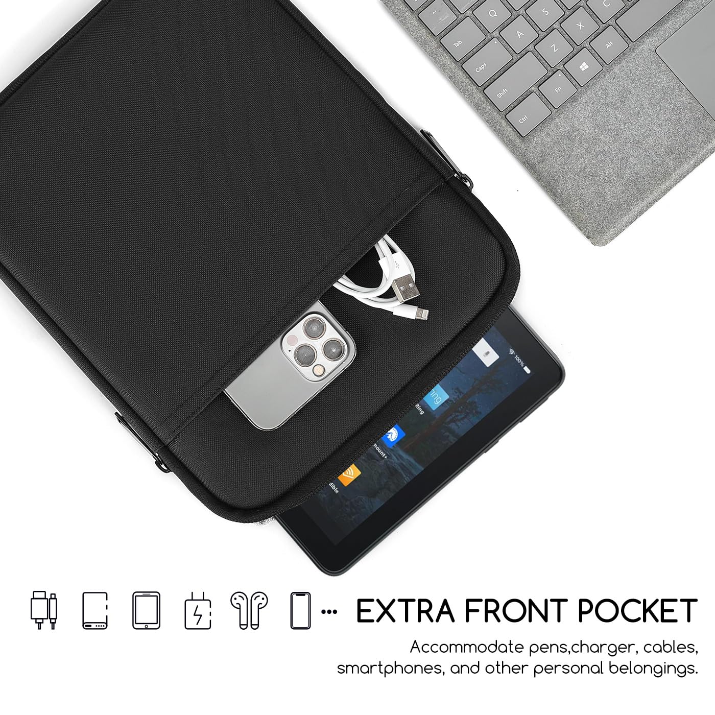 9-11 Inch Tablet Sleeve Case for Amazon Fire Max 11, Fire HD 10 Plus, iPad Pro M4, iPad Air M3/M2, Samsung Galaxy Tab S8/S7/A8 - Lightweight Protective Cover with Soft Interior (Black) - Perfect for Travel, School, and Office Use