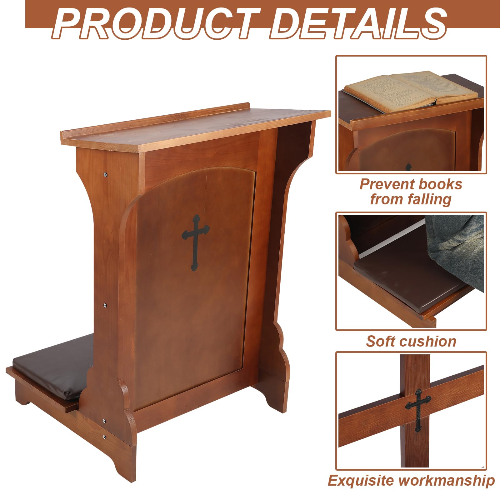 Solid Wood Prayer Bench with Shelf & Cushion - 23