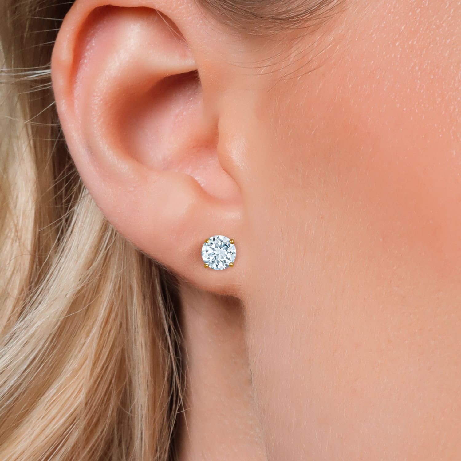 Gem Stone King 18K Yellow Gold Plated Sterling Silver 6MM Round Birthstone Stud Earrings for Women & Men | Perfect Gift for Anniversary, Birthday & Special Occasions