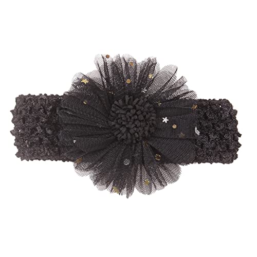 **Baby Girls & Boys Stretch Lace Flower Headbands – Soft Elastic Hair Accessories for Toddlers & Infants (Black, One Size) – Perfect for Photos, Parties & Everyday Wear**