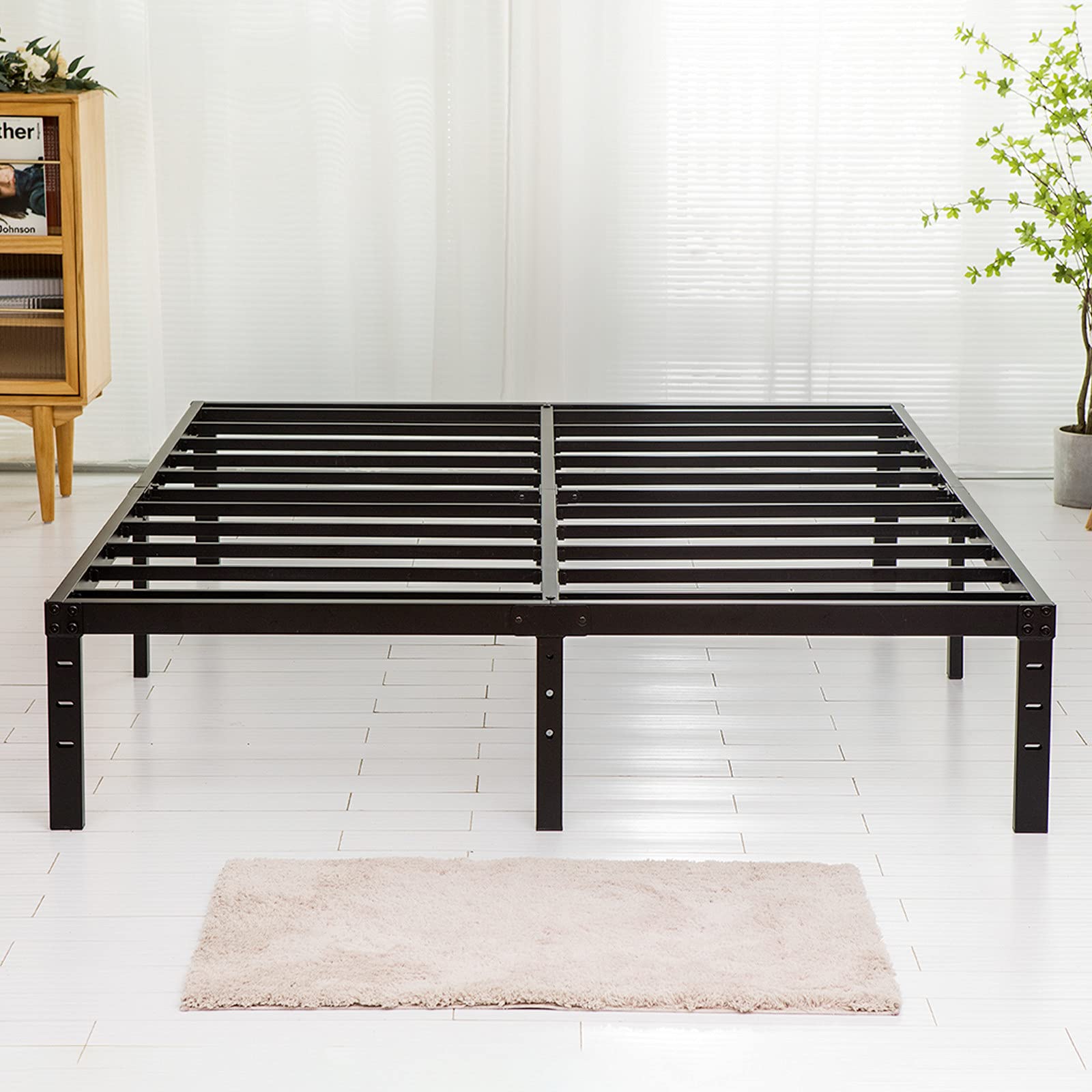King Size Bed Frame - Heavy Duty 3500lbs Capacity Metal Platform Bed with Steel Slats, 14