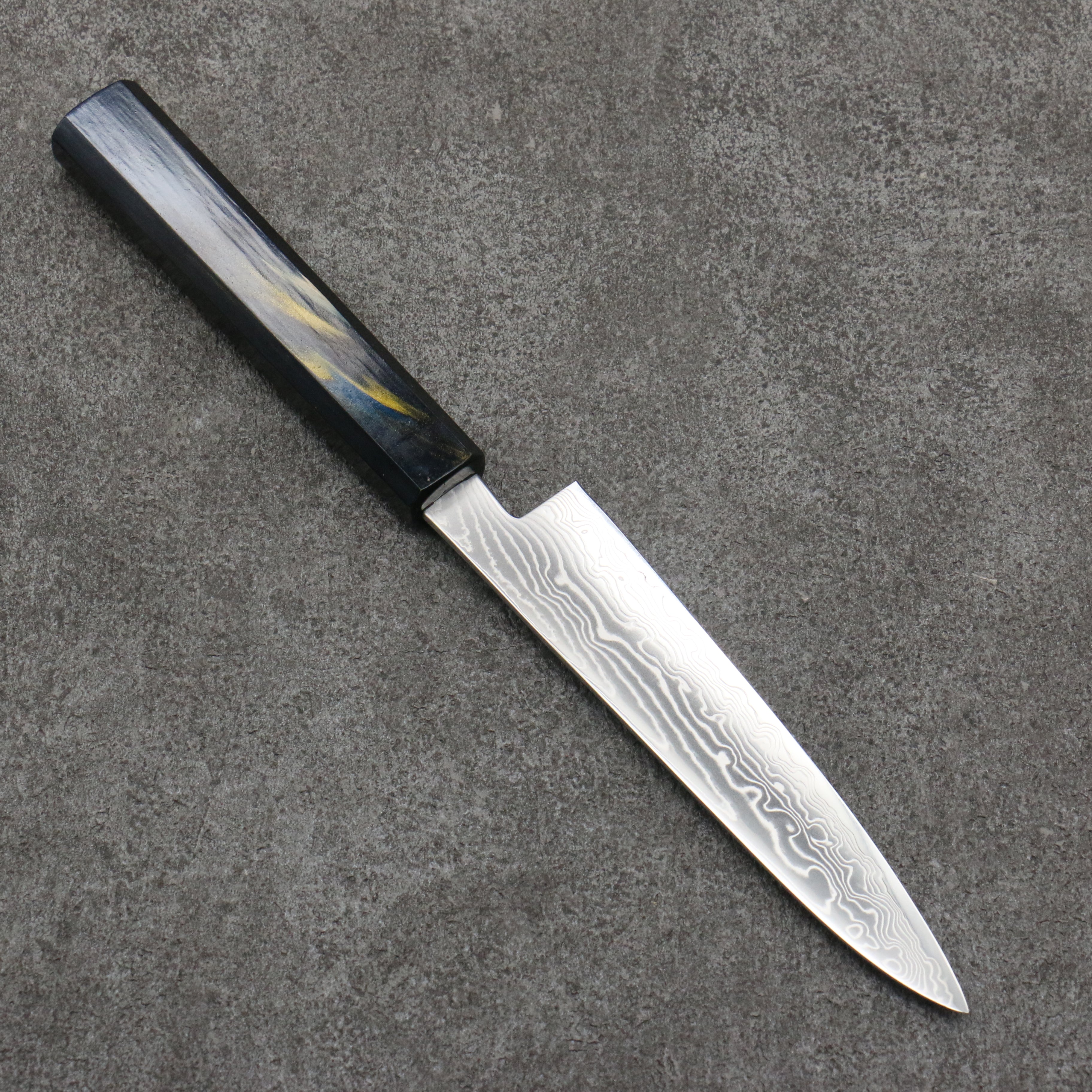 Premium Kajin Cobalt Special Steel Damascus Petty Knife 135mm - Dark Blue & Gold Blade with Fuji Lacquered Handle - Perfect for Sushi, Vegetables & Precision Kitchen Tasks