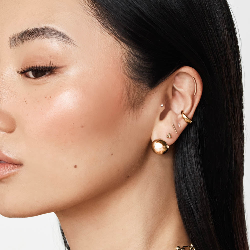 10k Gold Triple Ball Stud Earrings for Women - Minimalist Elegant Jewelry for Everyday Wear, Parties & Gifts