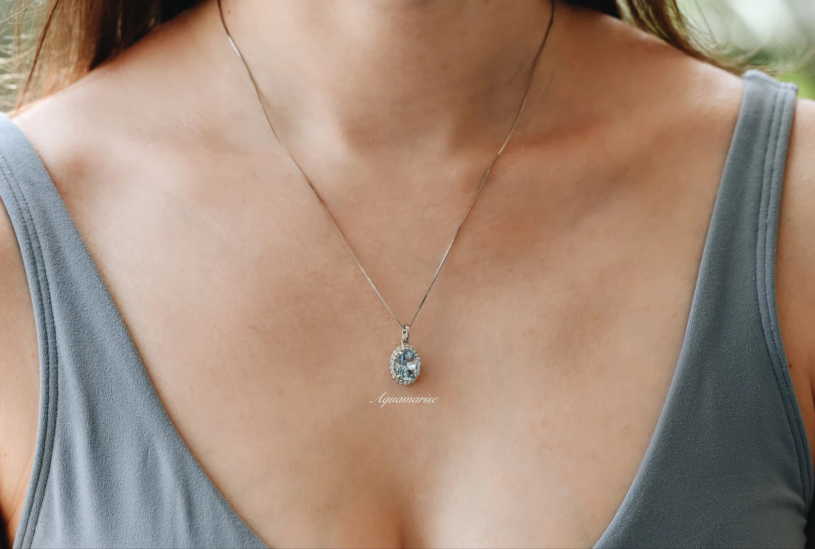 Iris Aquamarine Necklace - Sterling Silver Pendant for Women - Elegant Jewelry Gift for Birthday, Anniversary & Special Occasions