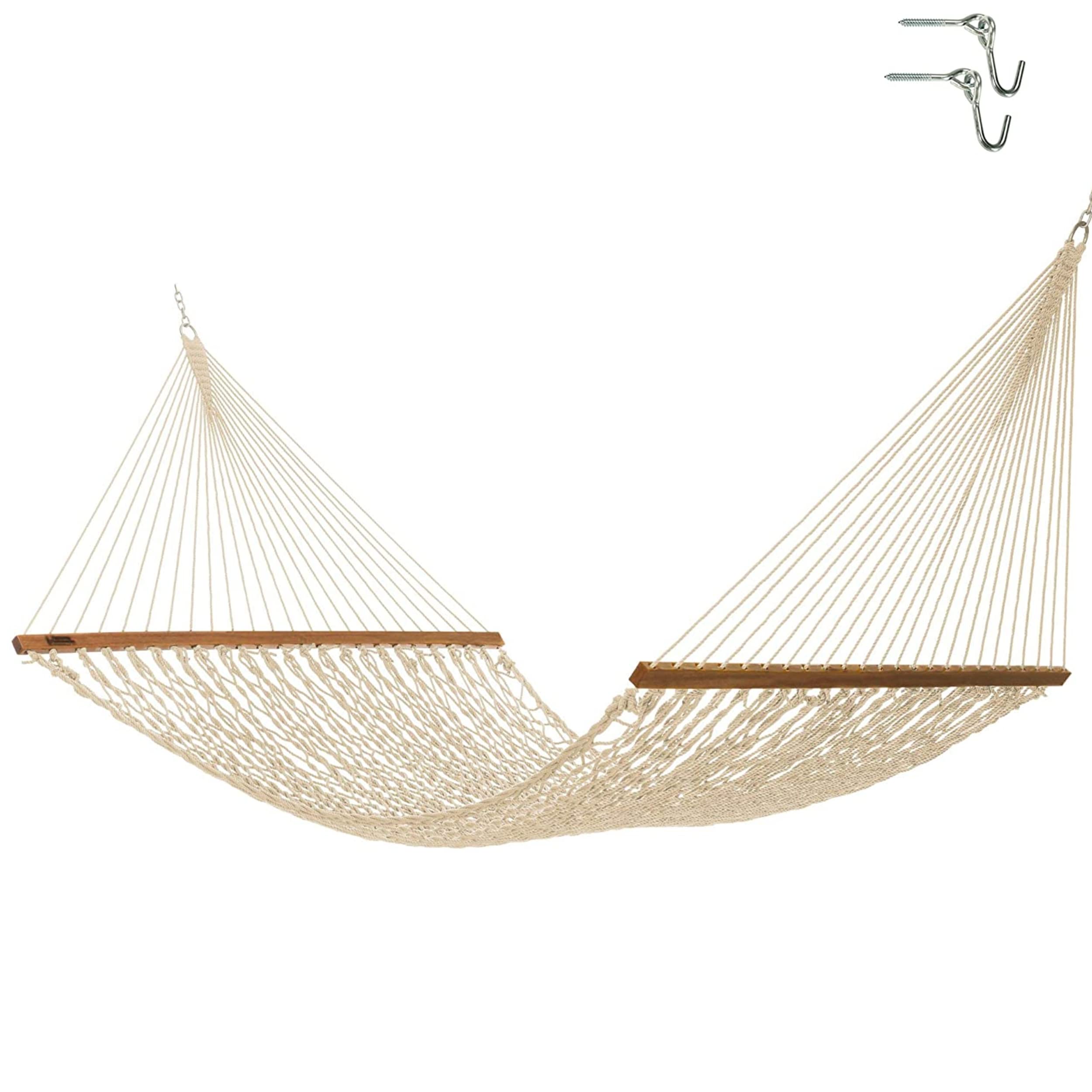 Premium Handcrafted Duracord Rope Hammock - Hatteras DC-15OT Executive Oatmeal - 450 LB Capacity for 2 People - 13 ft x 65 in - Includes Free Extension Chains & Tree Hooks - Made in USA - Perfect for Backyard Relaxation, Camping & Beach Vacations