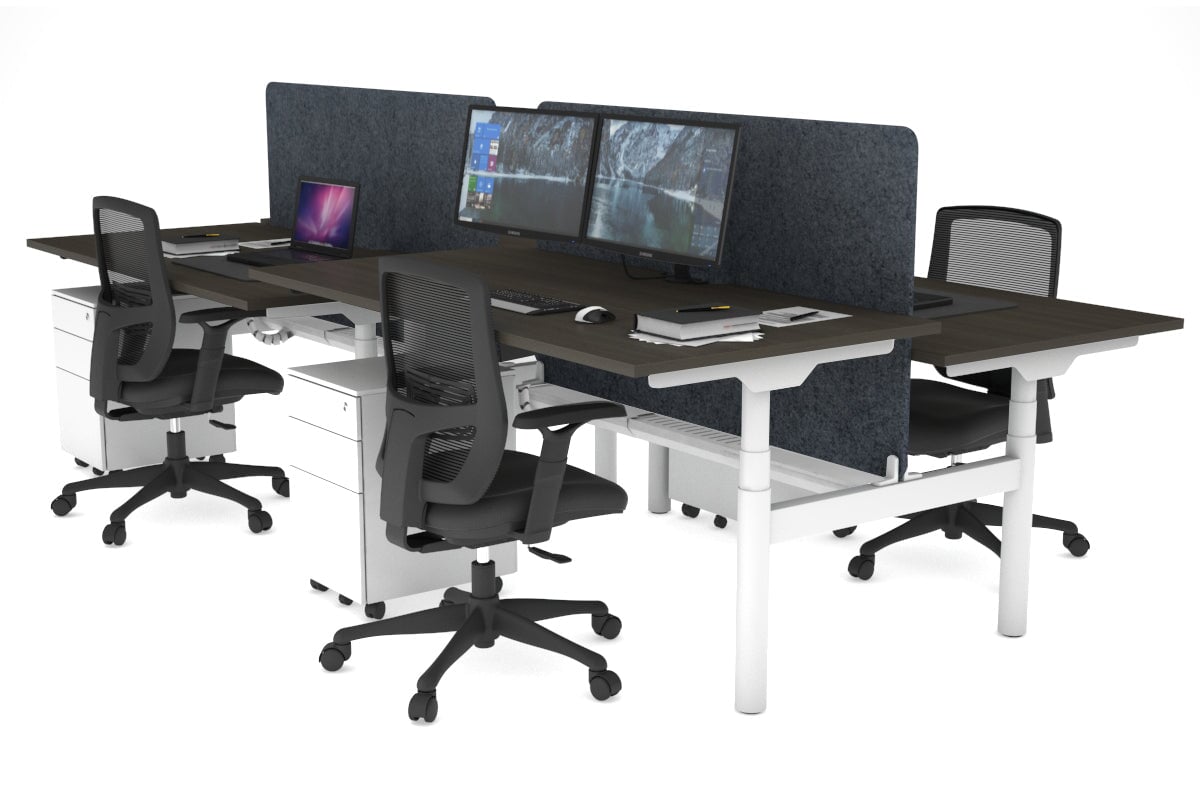 Flexi Premium Height Adjustable 4-Person H Bench Workstation - White Frame [1800L x 800W with Cable Management] - Ideal for Office, Coworking Spaces & Collaborative Work Environments
