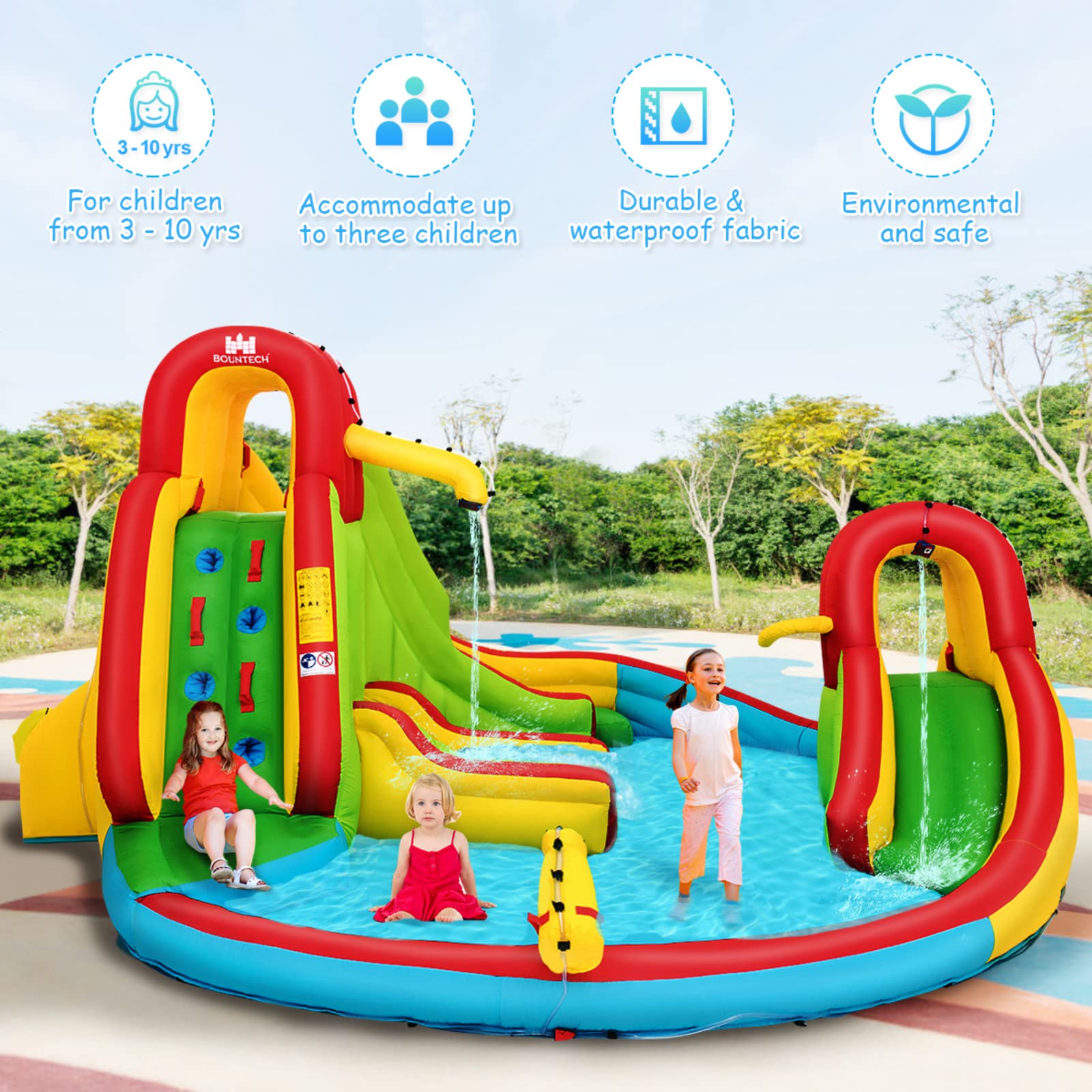 **Costzon 16x14FT Inflatable Water Slide for Kids & Adults - Dual Slides, Climbing Wall, Large Splash Pool - Outdoor Backyard Party Fun, Summer Water Games, Birthday Gifts**